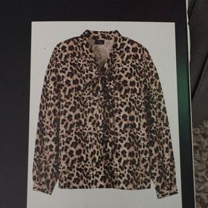 Leopard Print Tie-Neck Blouse